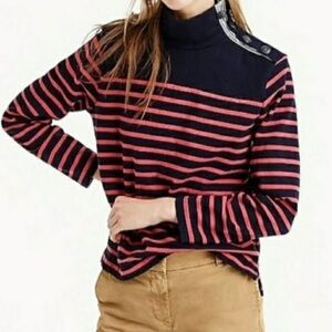 J. Crew Striped Button Shoulder Mockneck Top size large